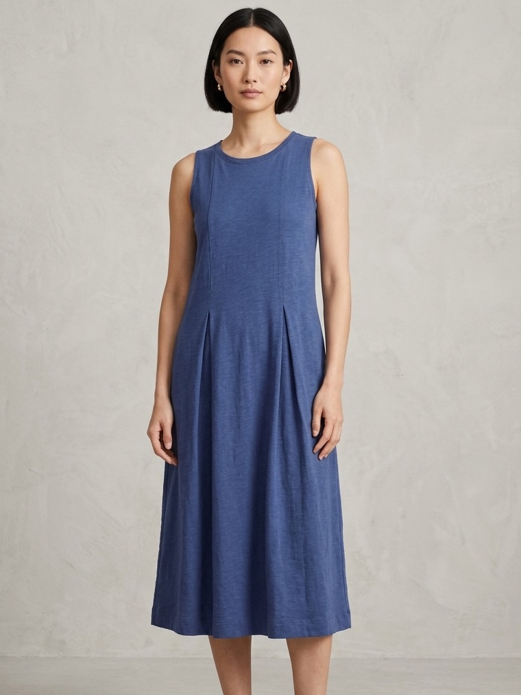 J. Jill Sleeveless Cotton Indigo-Blue Midi Dress